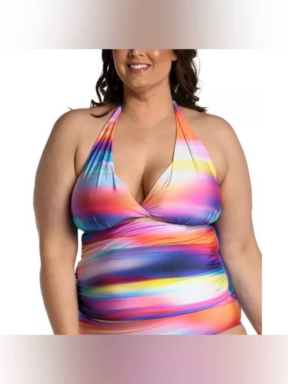 La Blanca Sunset Shores Halter Tankini Colorful Molded Cups TOP ONLY W18